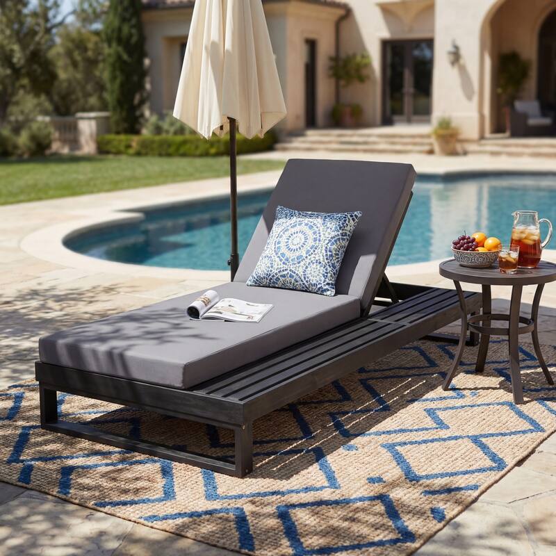 Christopher Knight Home - Modern Outdoor Acacia Wood Chaise Lounge with 4-Position Adjustable Backrest & 3-Fold Cushion
