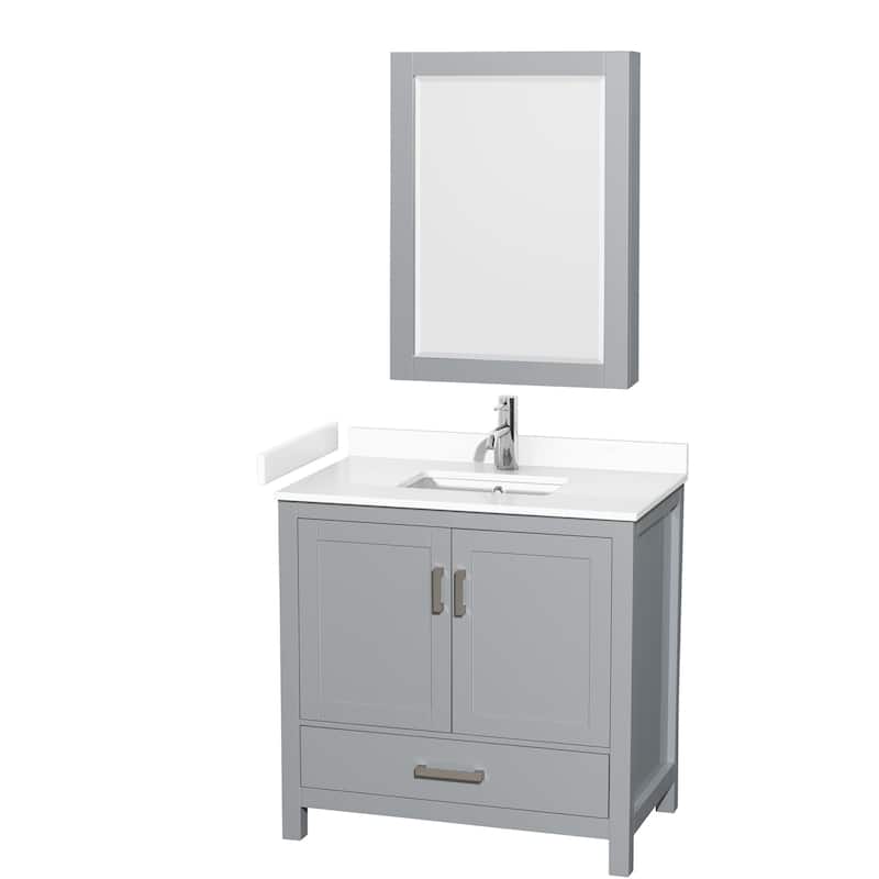 Sheffield Single Bathroom Vanity Set, Cultured Top, Medicine Cabinet - 36-Inch Single - Gray, White Cultured Marble Top, Chrome Trim