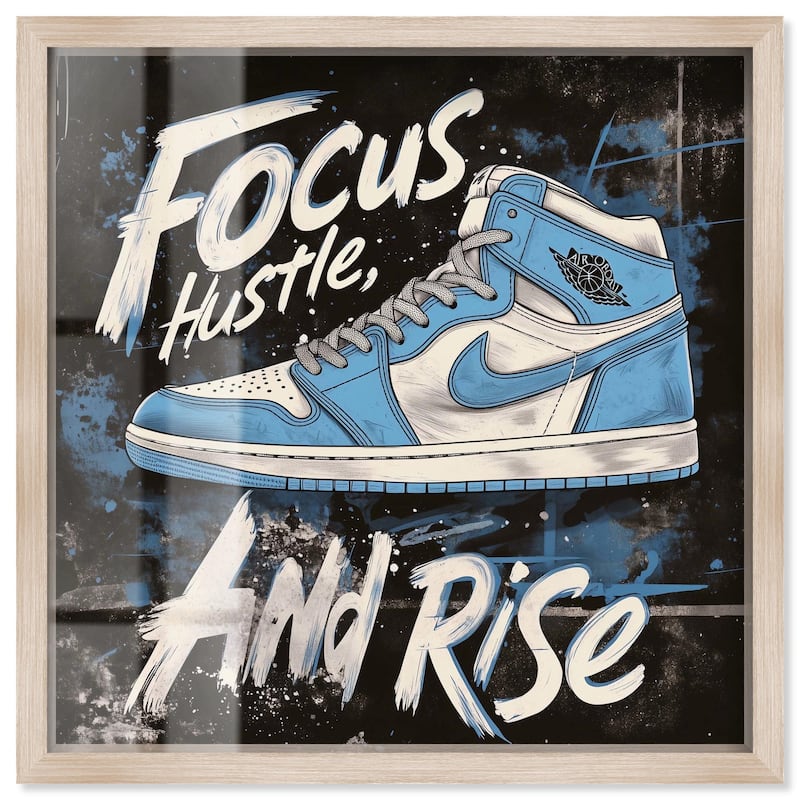 Hustle and Rise Sneaker Shadowbox by Art Remedy - Natural - 16" x 16"