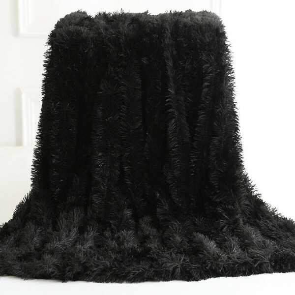 Plush Faux Fur Throw Blanket Reversible Black Bed Bath Beyond