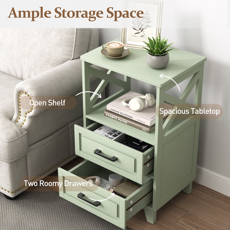 Tall Nightstand with 2 Drawers and Open Shelf Above