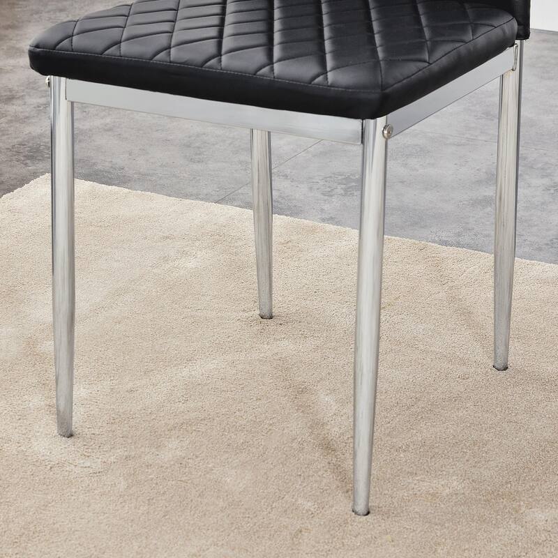 Modern 6 Piece PU Leather Kitchen Dining Chairs with Cushions, Metal Legs, Extended Backrest for Dining Room Kitchen Living Room