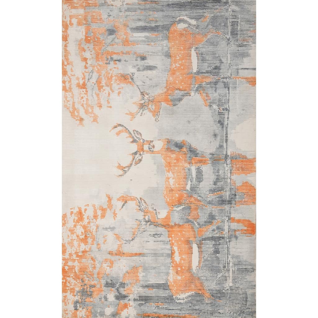 Hand Knotted Oriental Viscose Silk Carpet Modern Animal Pictorial Greys & Charcoal Abstract Area Rug - 7' 9'' X 5' 5''