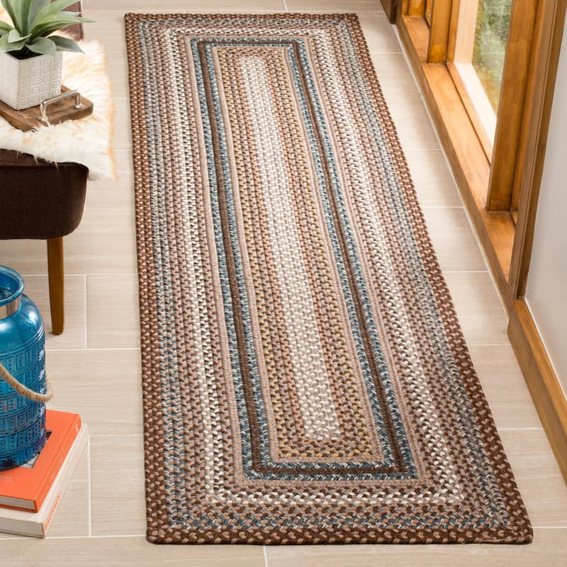SAFAVIEH Handmade Braided Tomislava Country Rug - 2'3" x 12' Runner - Brown/Multi