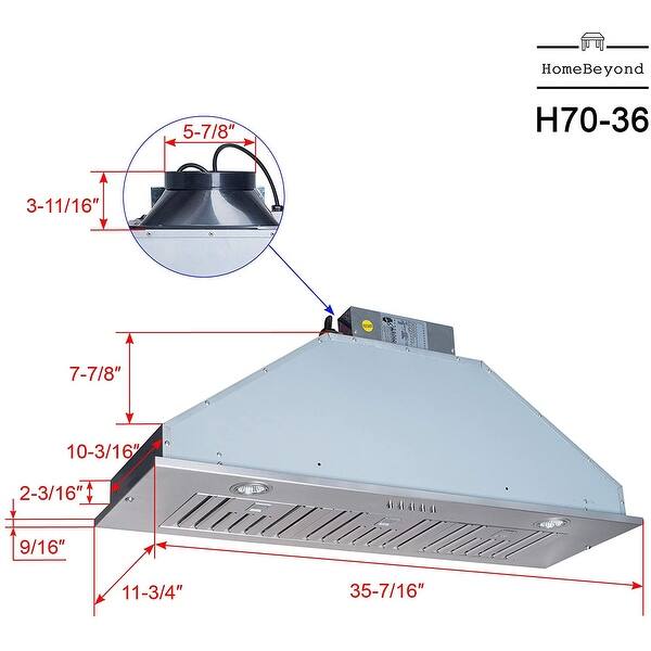 Home Beyond 36insert/Builtin Range Hood 600 CFM Stainless Steel