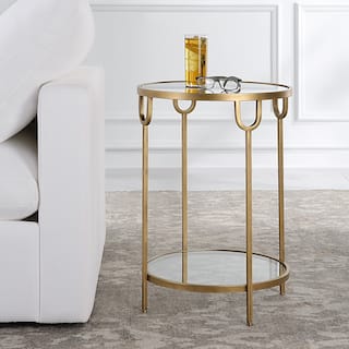 Porch & Den Antique Gold Iron and Glass Round Side Table