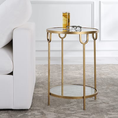 Porch & Den Antique Gold Iron and Glass Round Side Table