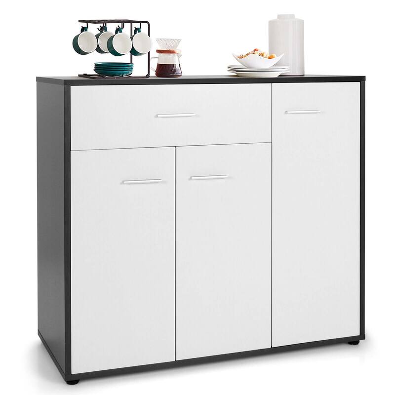 Gymax 3-Door Buffet Sideboard Kitchen Storage Cabinet Console Cupboard - Black & White