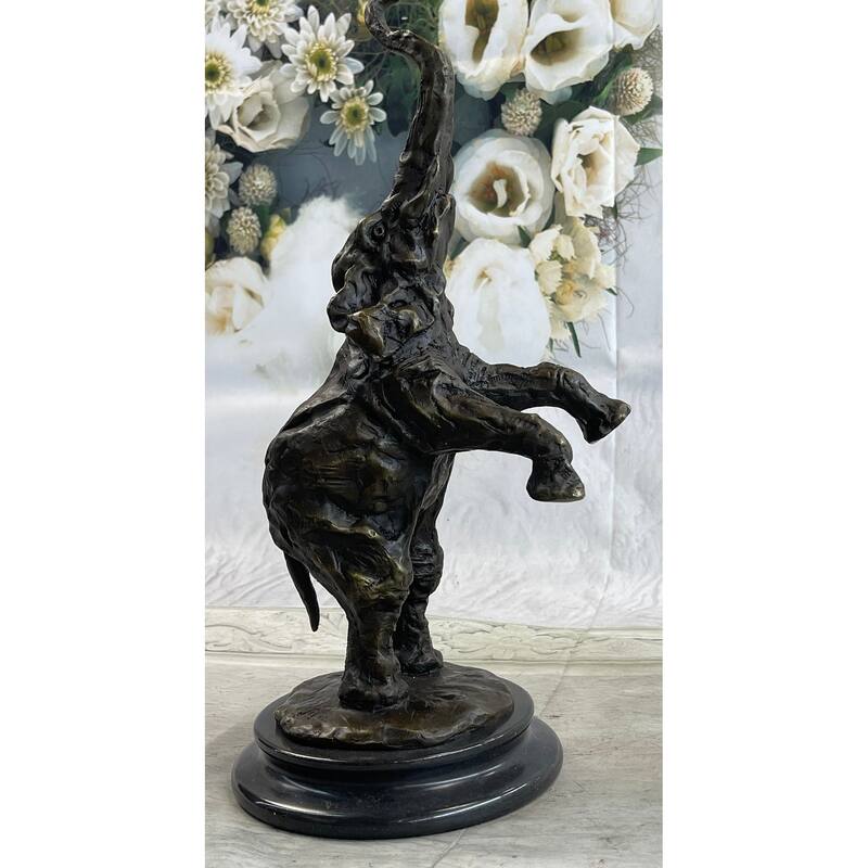 Happy Elephant Bronze Sculpture Statue Art Decor Marble Base Figurine Home Deco