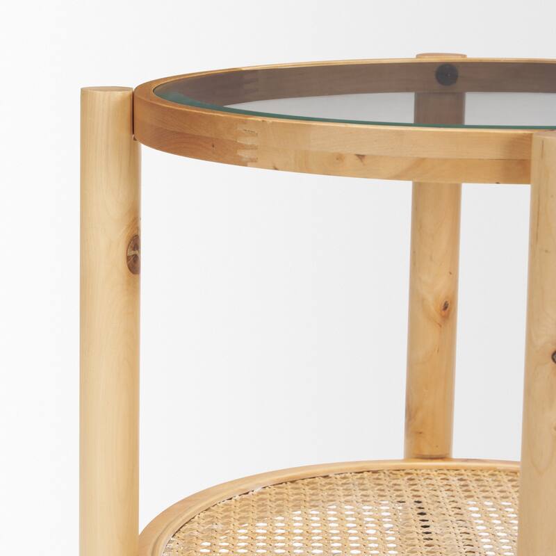 Weslyn Round Light Brown Wood w/ Cane Side Table - 21.5L x 21.5W x 24.0H
