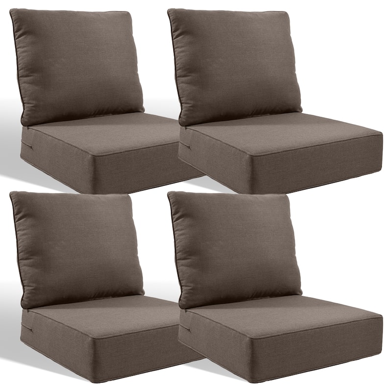 Pocassy 24x24x6 Inch Thick Cushions Pillows Set Indoor Outdoor Deep Seat Water & Fade Resistant - Grey Cushion - 4 Set Seat & Back Cushion