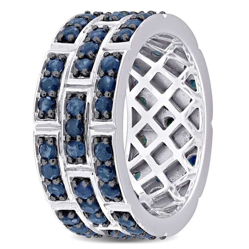 Miadora 3 5/8ct TGW Blue Sapphire Triple Band Ring in 14k White Gold
