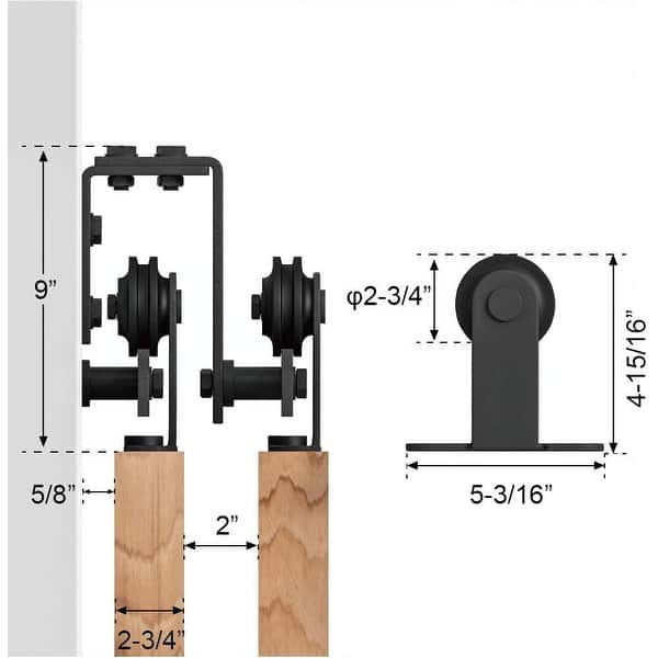 WINSOON 516FT Top Mount Bypass Sliding Barn Door Hardware Kit for Low Ceiling fit Double Doors