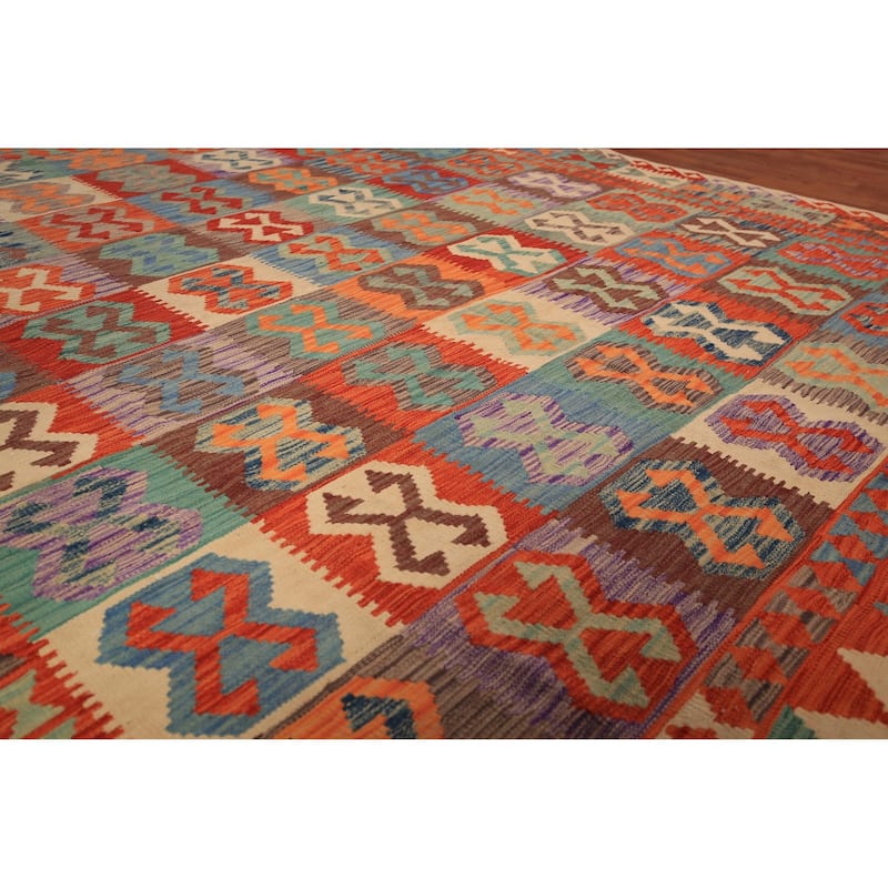 Reversible Kilim Area Rug Hand-Woven Wool Carpet - 8'5" x 9'8"