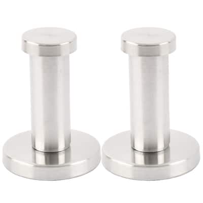 2pcs Stainless Steel Round Wall Mount Shower Robe Towel Hanger Hook - Silver Tone - 1.57" x 2"(Base D*H)
