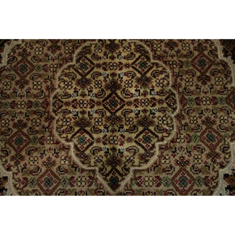 Hand Knotted Oriental 100% Wool Carpet Traditional Floral Black Tabriz-Mahi Area Rug - 6' 7'' X 6' 5''