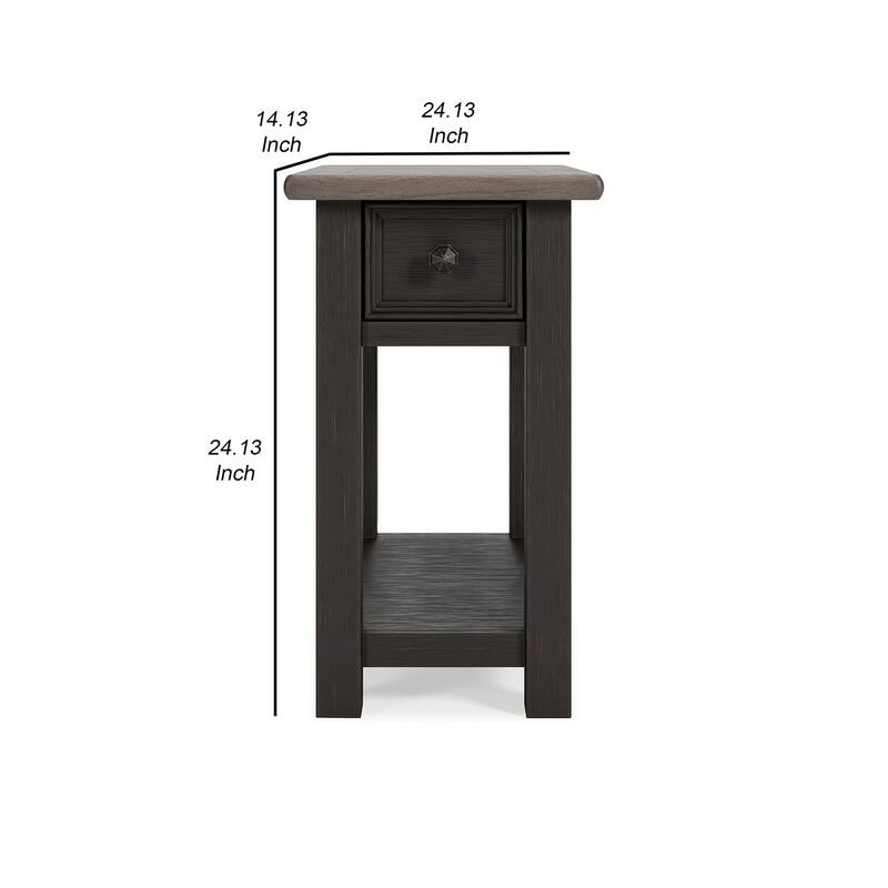 14.13 in. Gray and Black Rectangle Wood End Table with USB Charging Ports