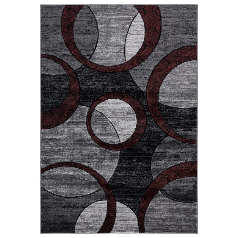 Orelsi Collection Abstract Geometric Circles Area Rug - 5'2" x 7'5" - Black/Red