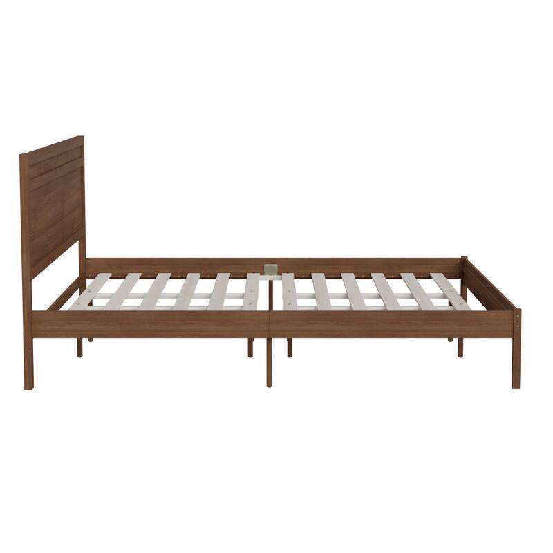 Modern Solid Wood Platform Bed with Headboard and Wooden Slats