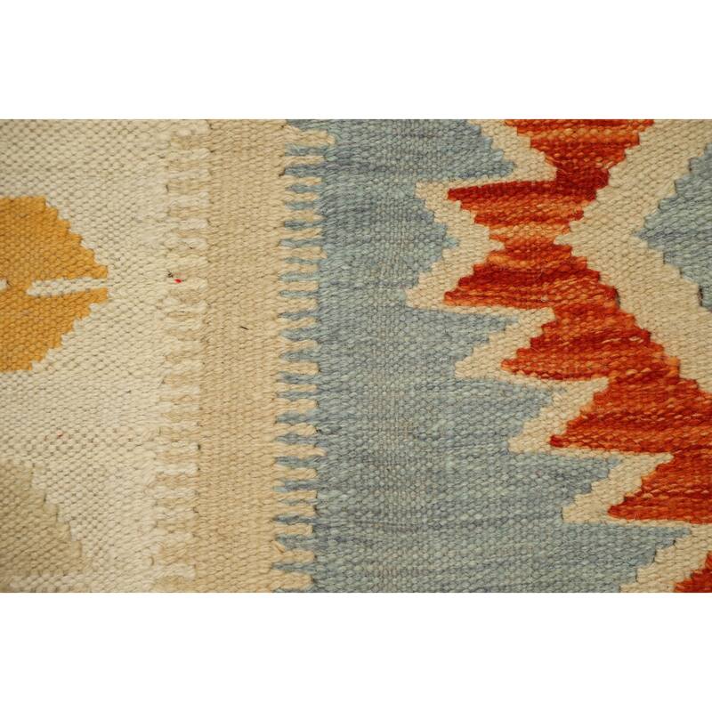 Hand Woven Oriental 100% Wool Carpet Southwestern Tribal Navy Blue & Blues Kilim Area Rug - 4' 9'' X 3' 2''