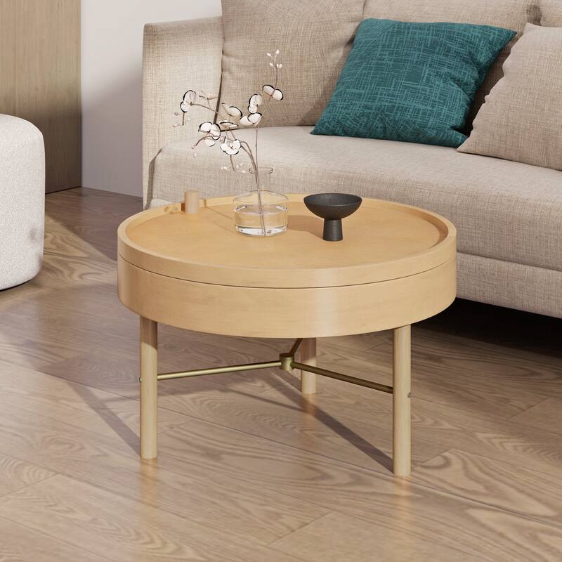 24" Modern Wooden Coffee Table with Rotating Top and Large Hidden Storage Space