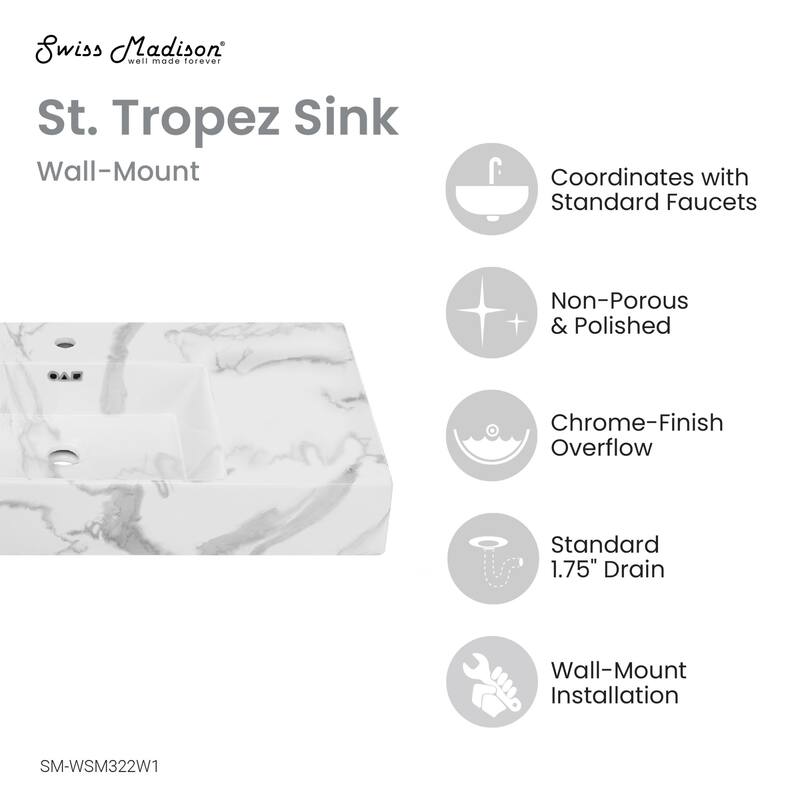 Swiss Madison SM-WS322W1 St. Tropez 23-5/8" Rectangular Ceramic Wall