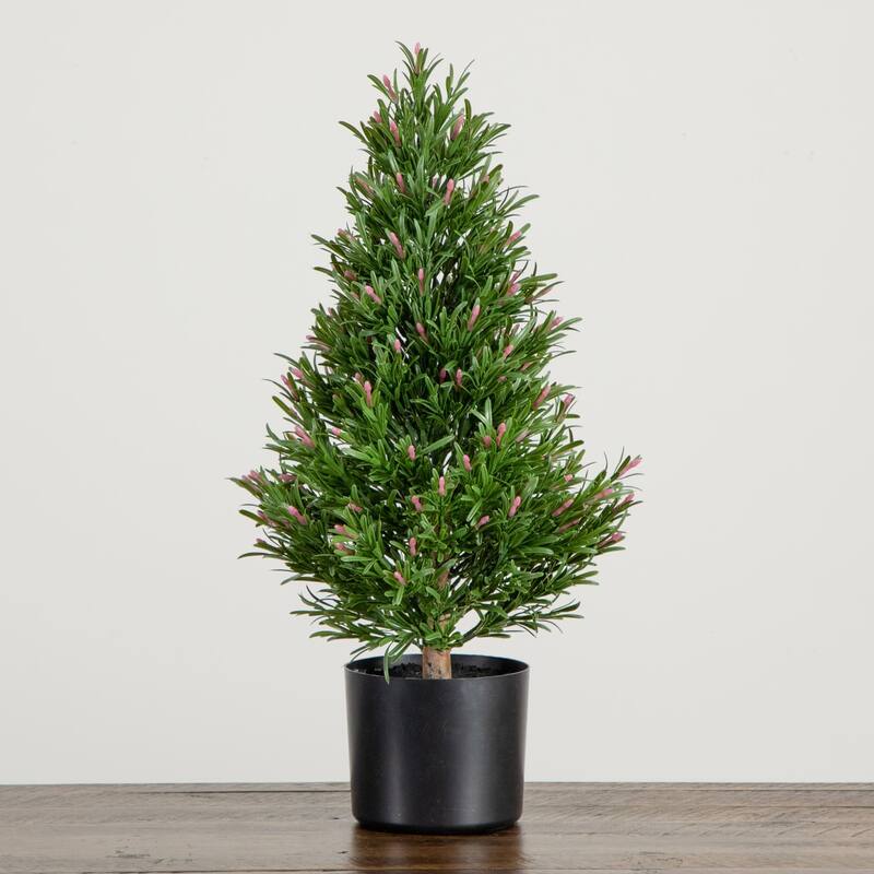 Potted Rosemary Cone Artificial Topiary Tree - 2' - Green and Pink