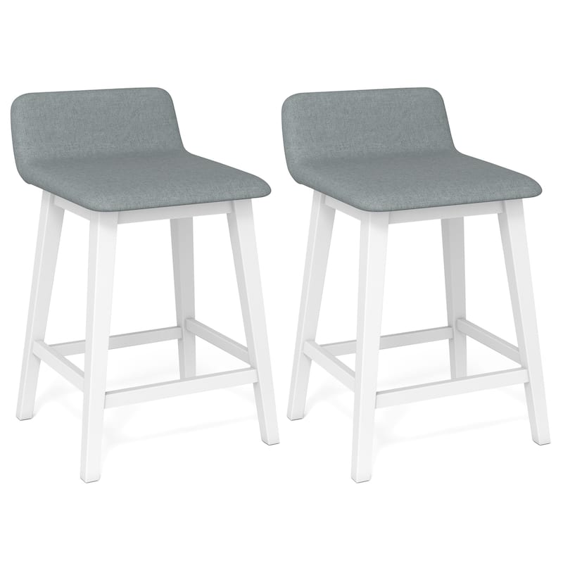 Gymax 24'' Upholstered Barstools w/ Low Back Footrest & Wood Legs for - Counter Height - White - Set of 2