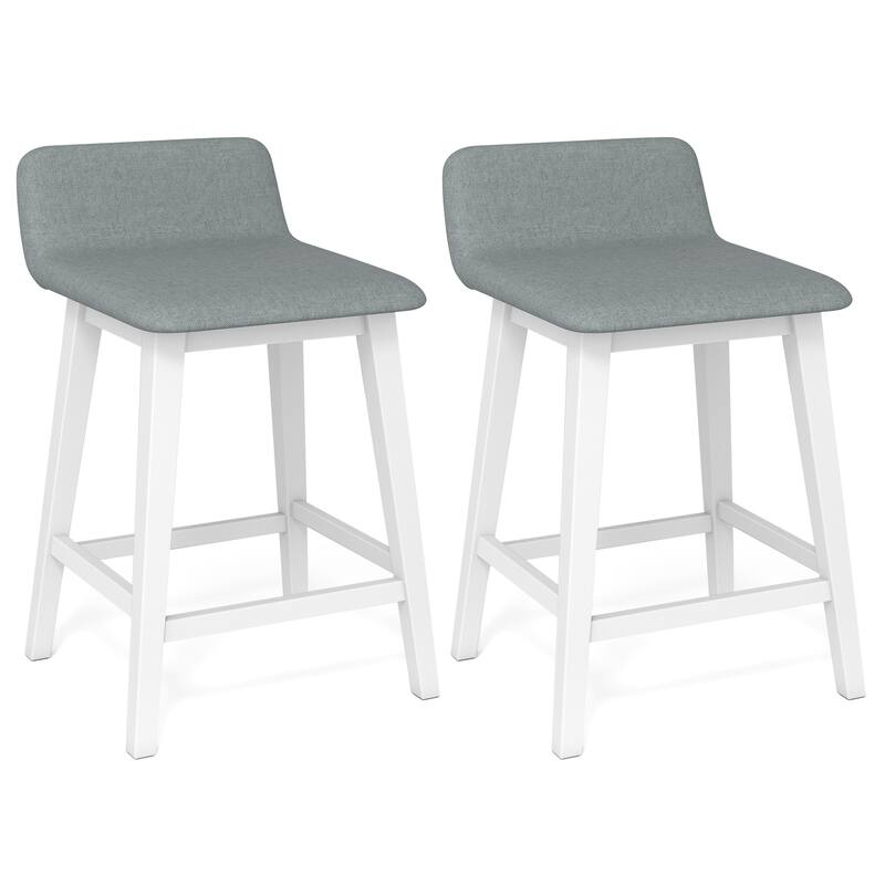 Gymax 2PCS 24'' Upholstered Barstools w/ Low Back Footrest Wood Legs