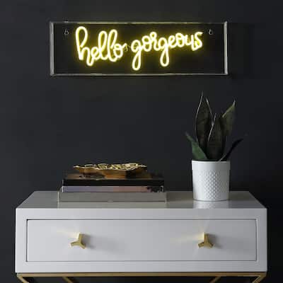 Treat Gorgerous 20" Contemporary Glam Acrylic Box USB Operated LED Neon Light, Yellow by JONATHAN Y - 1 Bulb
