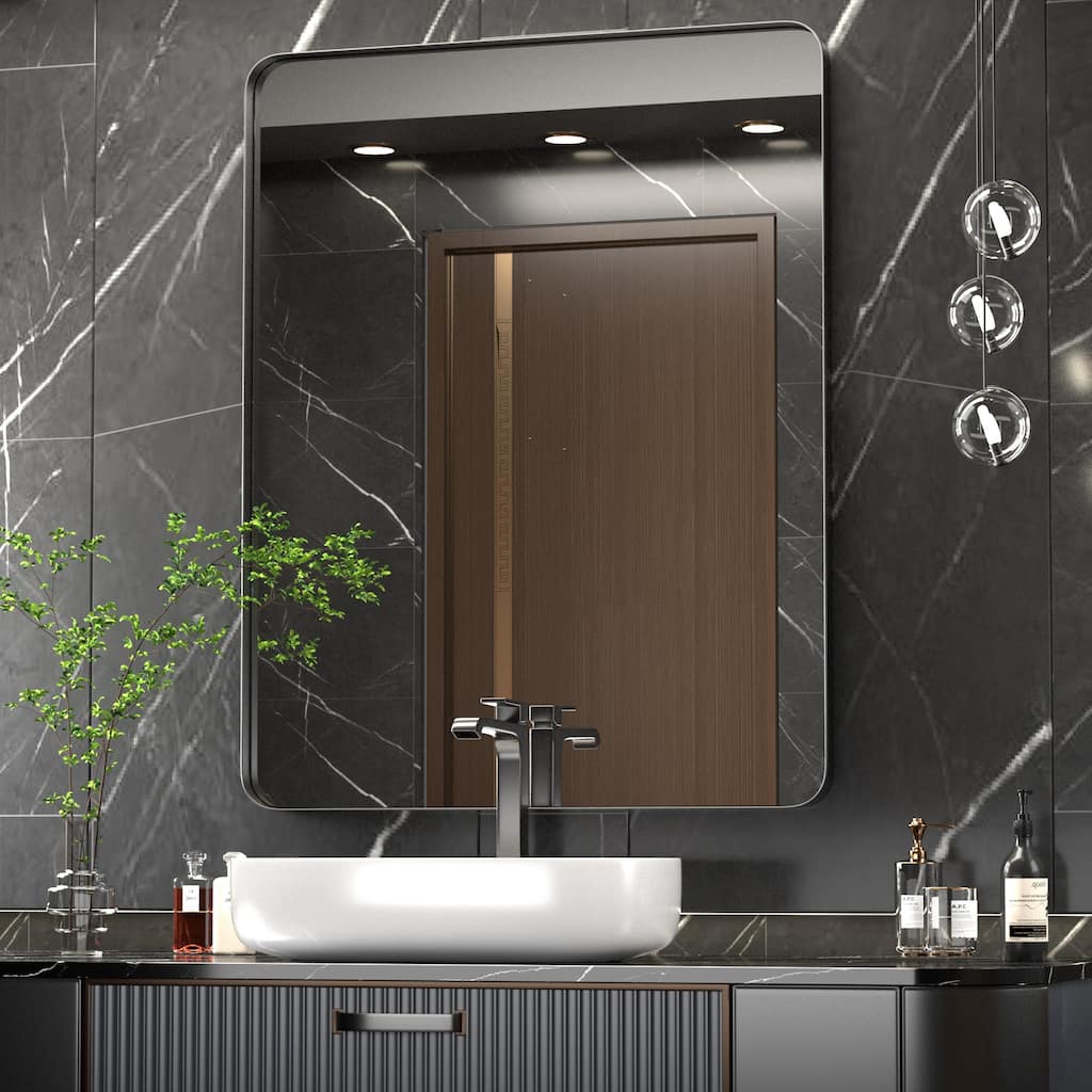 Modern Rounded Rectangle Wall Mirror with Metal Frame