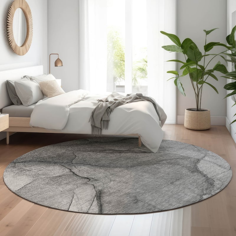 Premium Washable Super Soft Abstract Waves Mayfield Rug - Gray - 8' x 8' - Round
