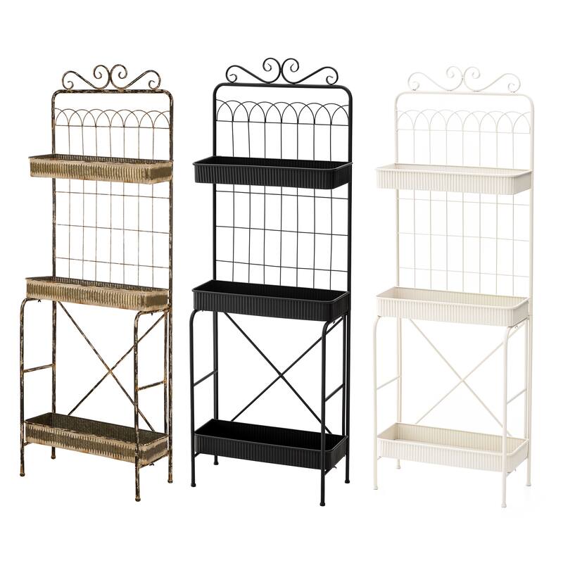 Glitzhome 68"H Multifunctional Metal Plant Stands Black Planter Storage Flower Pot Shelf with Anti-slip Pads