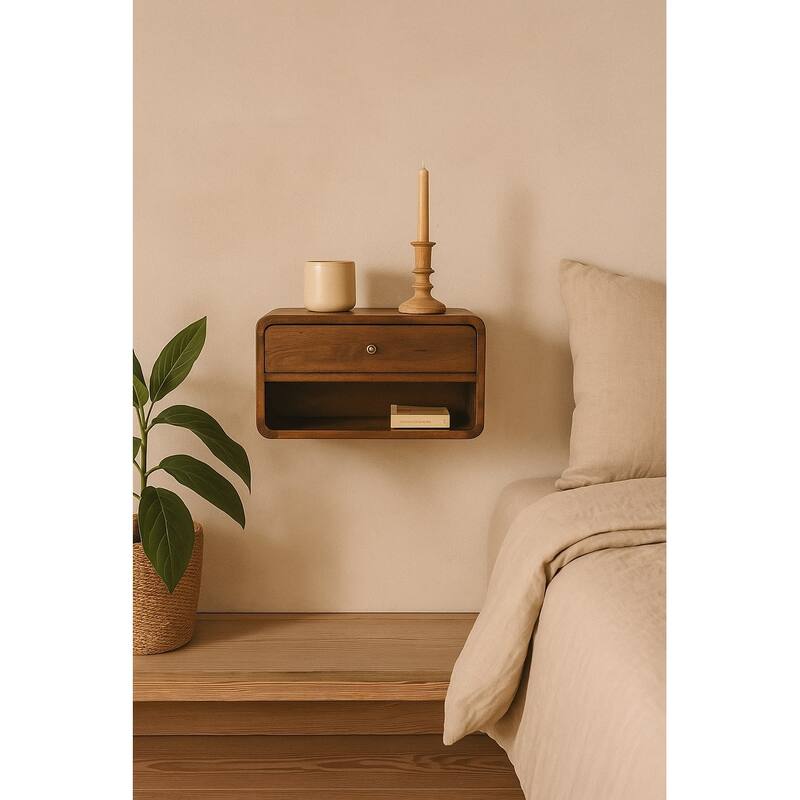 Solid Wood Curve Floating Bedside