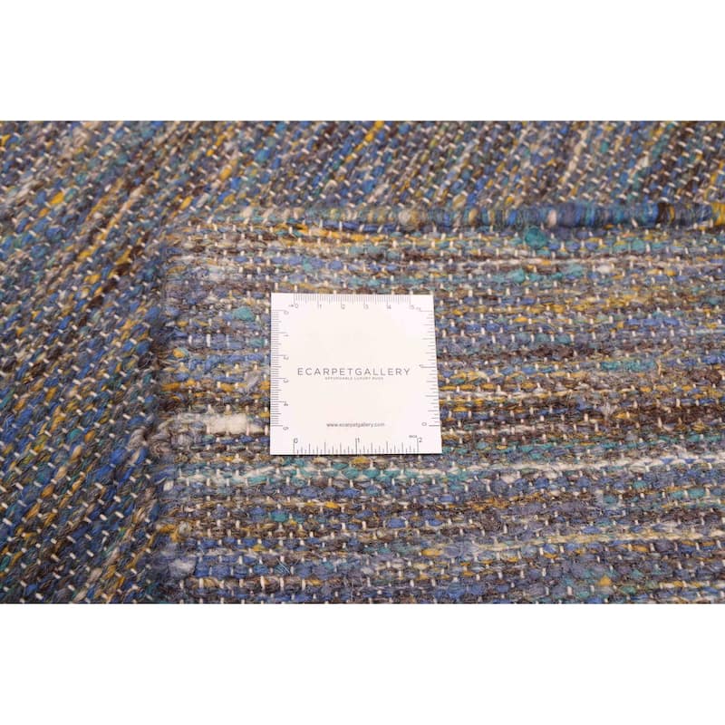 ECARPETGALLERY Flat-Weave Nevada Dark Blue Wool Kilim - 7'10 x 9'10