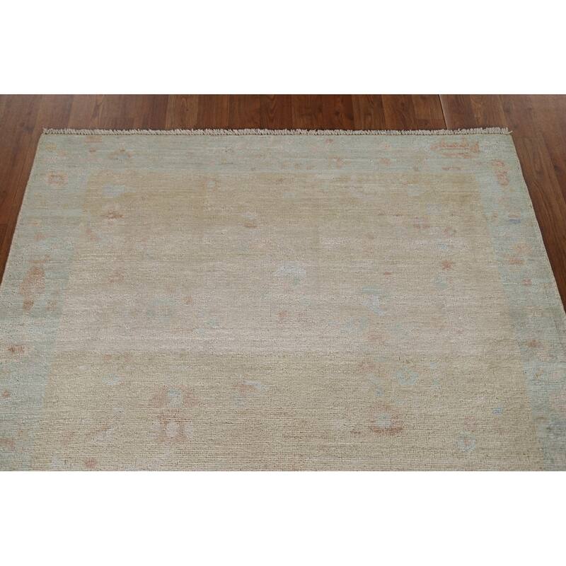 Hand Knotted Oriental 100% Wool Carpet Traditional Geometric Beige & Ivories Art Deco Area Rug - 4' 11'' X 4' 0''