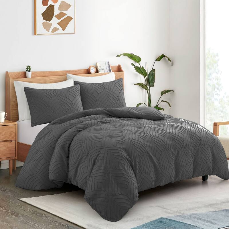 Tufted Clipped Jacquard Geometric Oversized Duvet Cover & Pillowcase Set