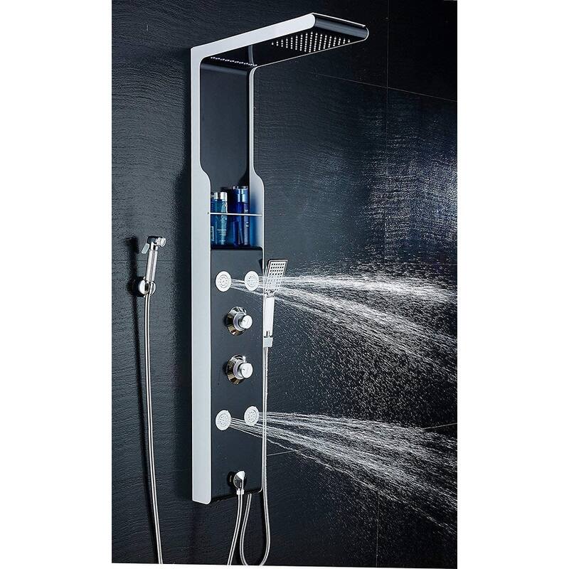 55 in. LED Shower Panel System and Bidet Sprayer in Black and Silver