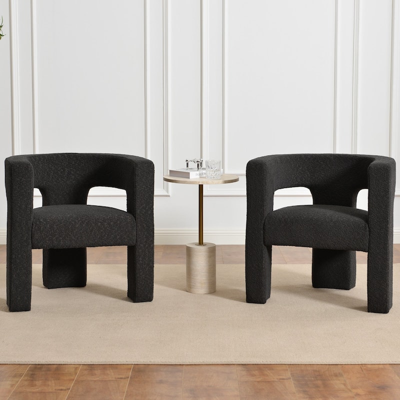 KINWELL 28" Wide Boucle Upholstered Square Armchair (Set of 2) - Dark Charcoal