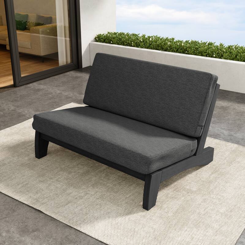 Outdoor Teak Wood Waterproof Armless Chair Loveseat with Cushions