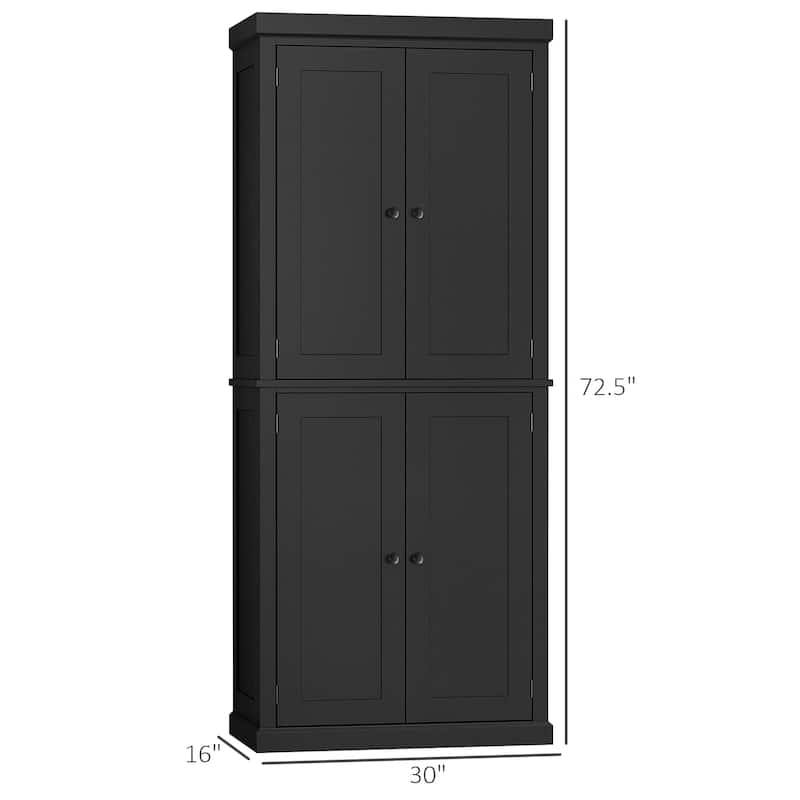 HOMCOM Freestanding Modern 4 Door Kitchen Pantry, Storage Cabinet Organizer with 6-Tier Shelves, and 4 Adjustable Shelves