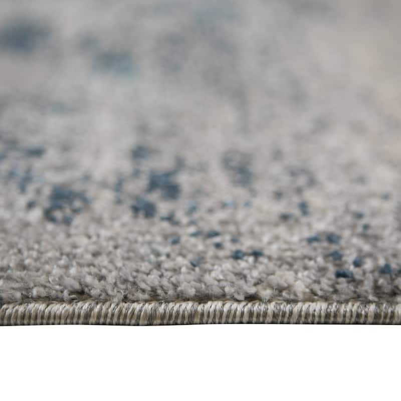 Yamanu Bern Dark Blue Abstract Polyester Area Rug - 2'6" x 8'