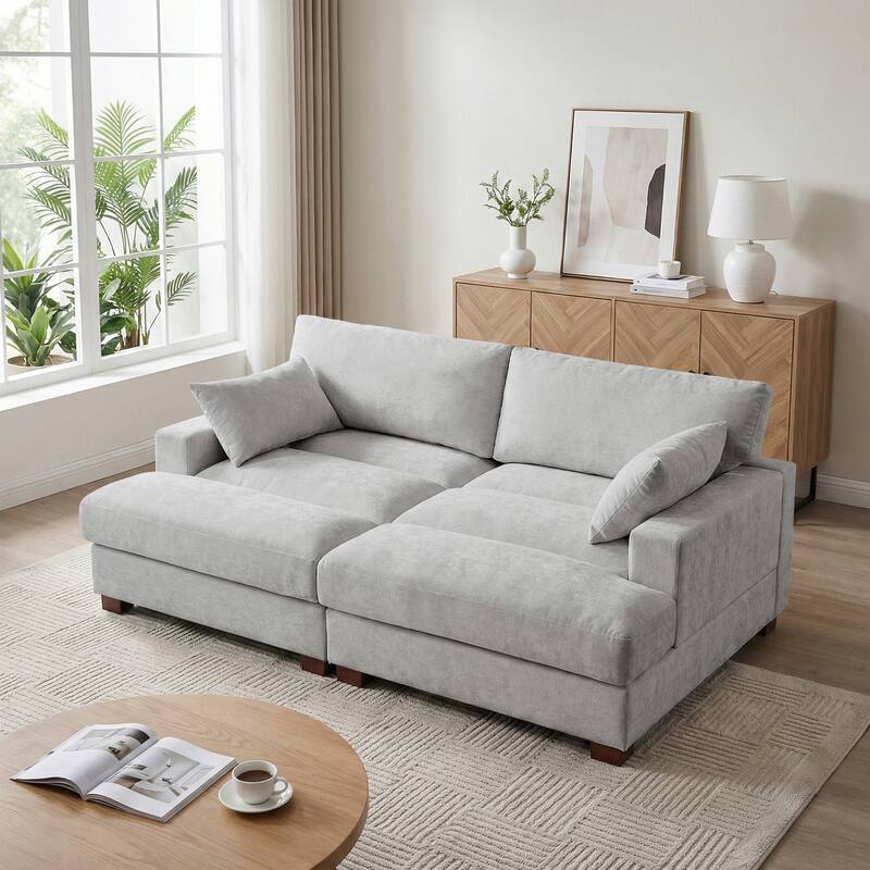 Mid-Century Chenille Adjustable Headrest Chaise Lounge Sofa