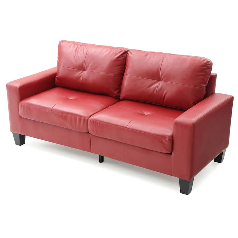 Square Arm Faux Leather Tufted Straight Sofa - 71" - Red