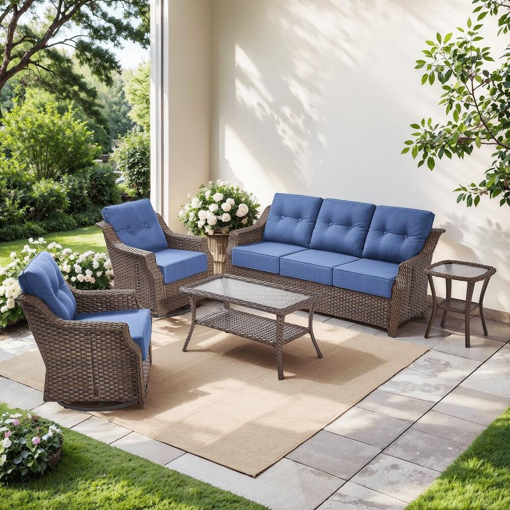 Pocassy Wicker Sofa Chair Set for Garden