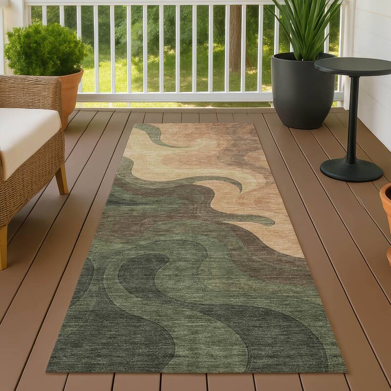 Machine Washable Indoor/ Outdoor Modern Dejuan Chantille Rug - Olive - 2'3" x 7'6"