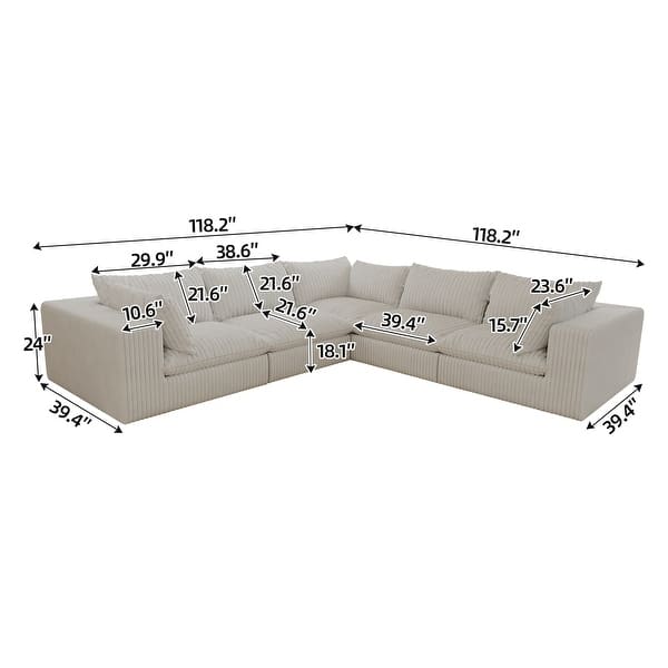 dimension image slide 6 of 20, Modular Sectional Sofa Corduroy Upholstered Sleeper Sofa Convertible Cloud Accent Couch Deep Seat Chaise Lounge, DIY Combination