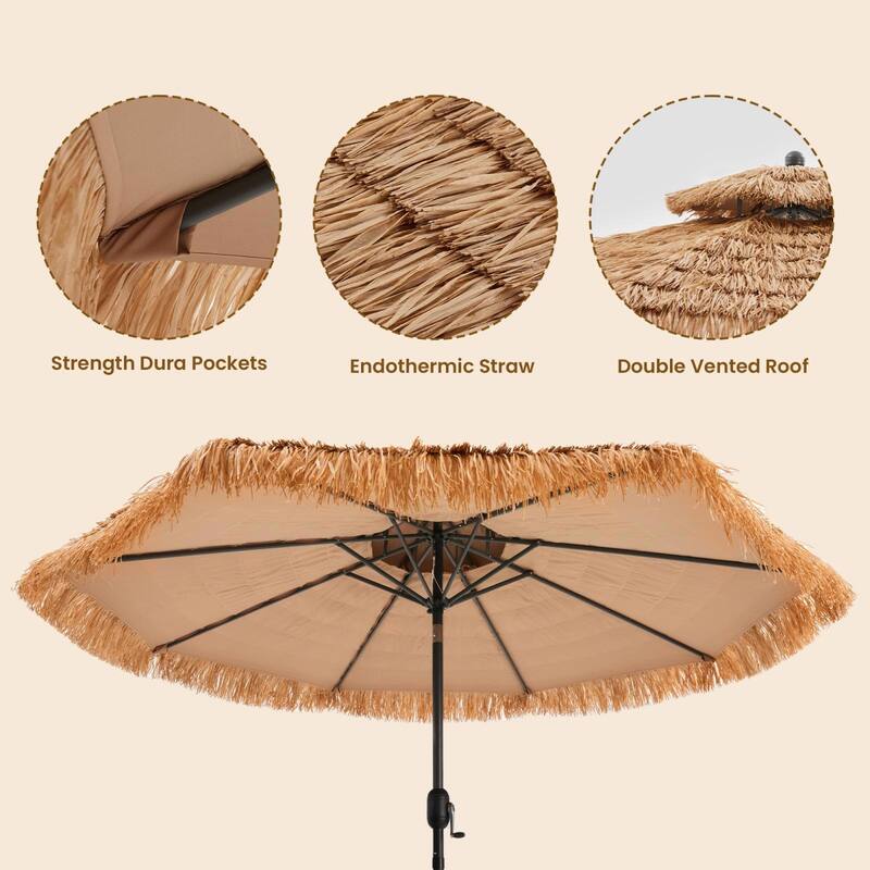 COSIEST 9FT/10FT Tiki Patio Umbrella,Adjustable Tilt,UV Resistant & Waterproof