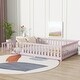 preview thumbnail 21 of 43, White Full Size Wooden Floor Bed with Fence & Door, Rubber, Safety Guardrails
