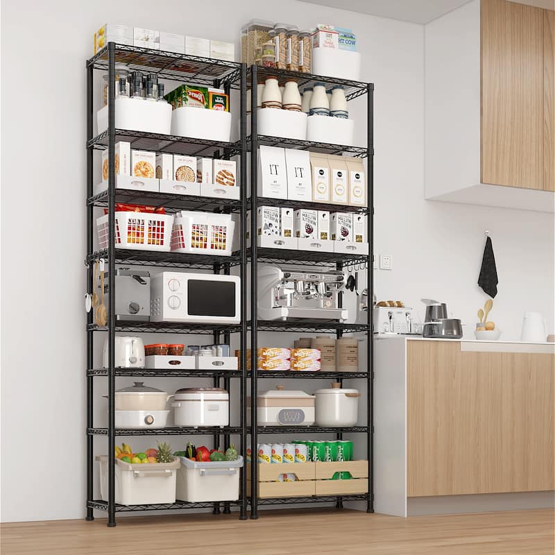 8-Layer Heavy Duty Storage Shelves Rack with Adjustable Feet and Wheels for Garage or Home